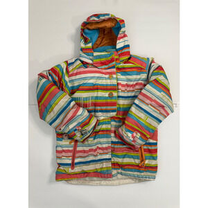 Obermeyer Stripe Pink Orange Winter Snow Ski Jacket Kids Girls 8 *READ*